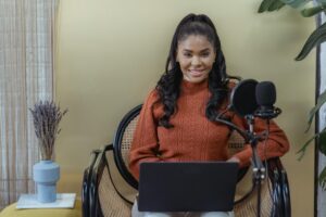 Girl working on podcast