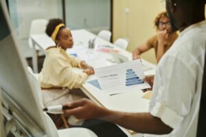 Girl is in a meeting with her colleague 