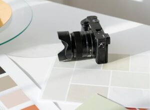 Camera on table with some color palettes